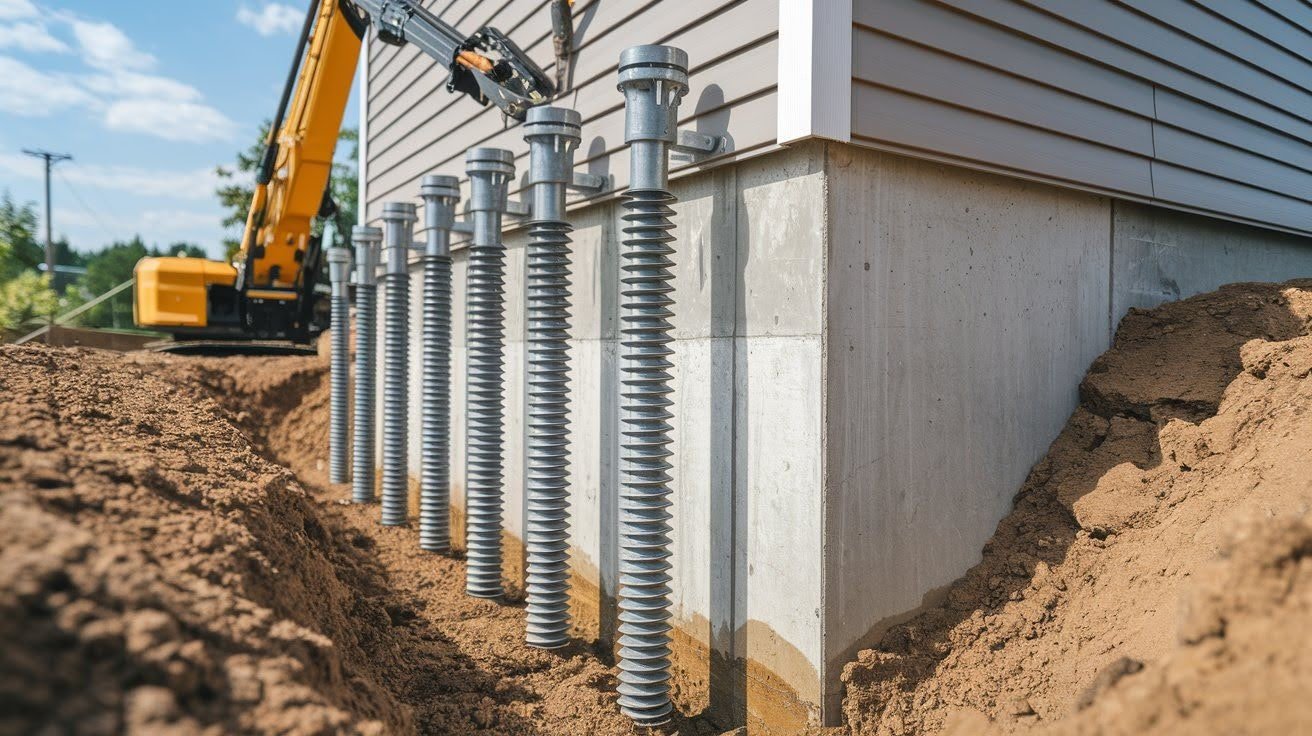 Install Helical Piers for Foundation Stabilization